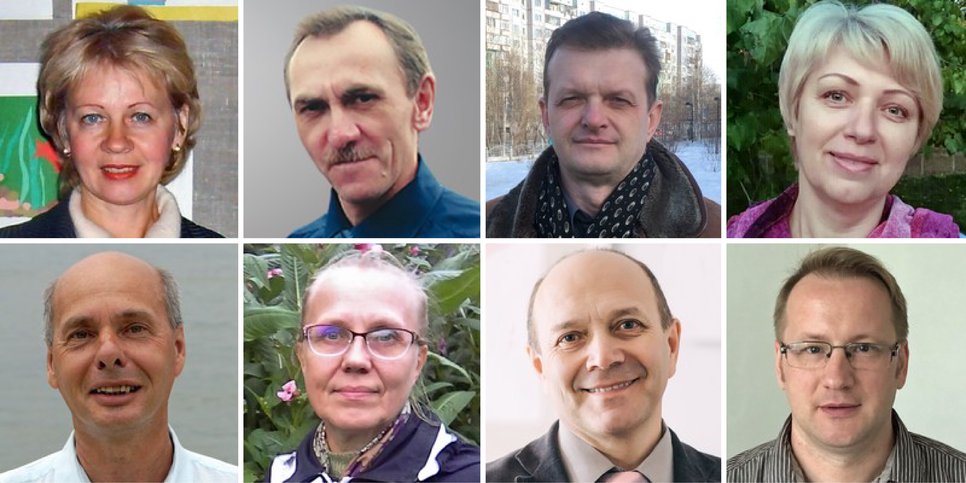 左から右へ、上から下へ:ガリーナ・デルガチェワ、セルゲイ・ロジノフ、イーゴリ・トリフォノフ、ガリーナ・パルコワ、ヴィタリー・ポポフ、エレナ・ニクリナ、ドミトリー・ヴィノグラードフ、マクシム・アモソフ