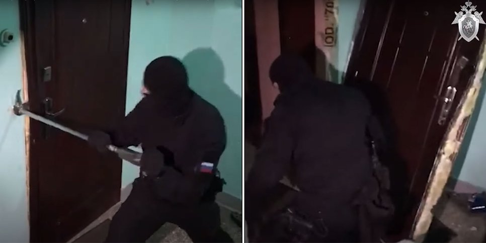 安全部队正在冲进信徒的公寓。莫斯科（2020年11月）。图片来源： 俄罗斯联邦调查委员会