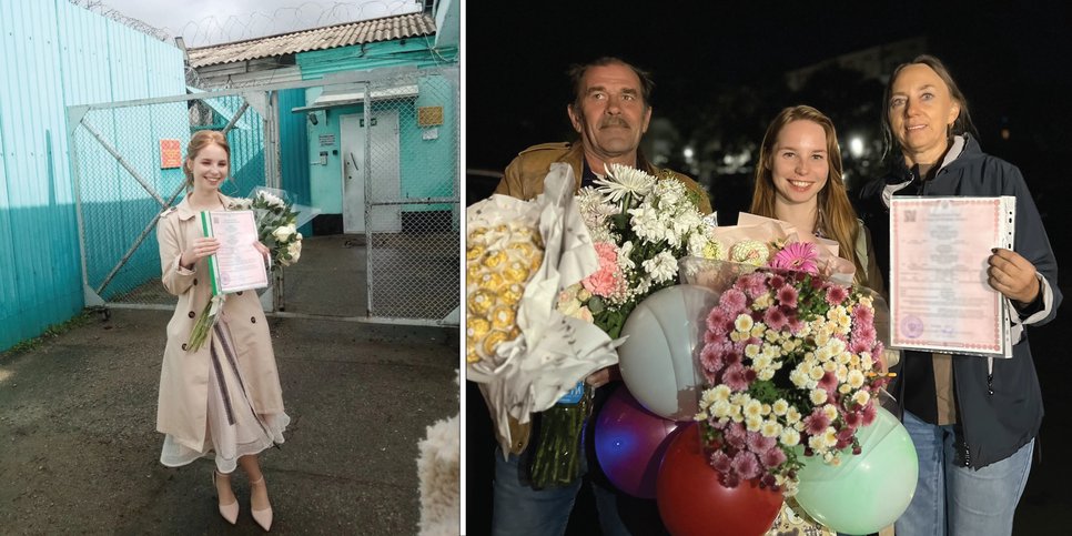 Marina com a família na colônia penal no dia do casamento