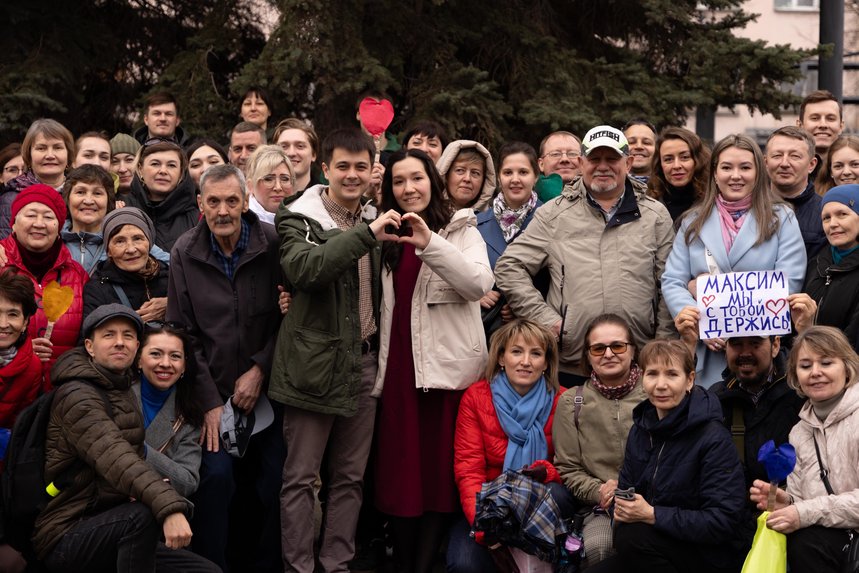 The Khamatshins with friends on the day of one of the hearings