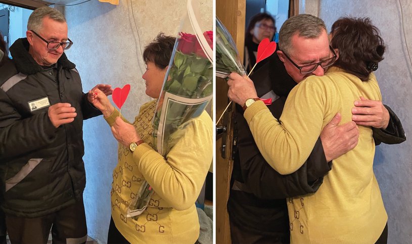 L'incontro di Vladimir Piskarev con sua moglie, Tatyana, dopo il suo rilascio. 9 aprile 2025